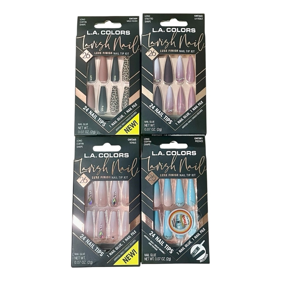L.A. Colors Lavish Glue-On Nails - Lot of 4 sets